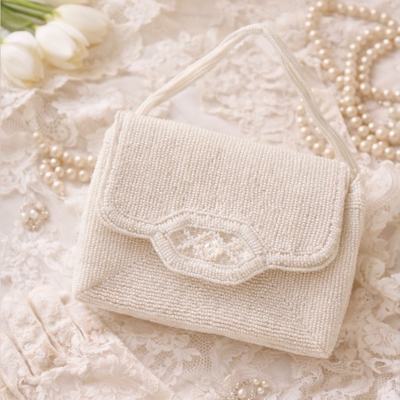 Vintage Handbags - Coquette Vintage bridal Beaded Evening Purse – Ivory